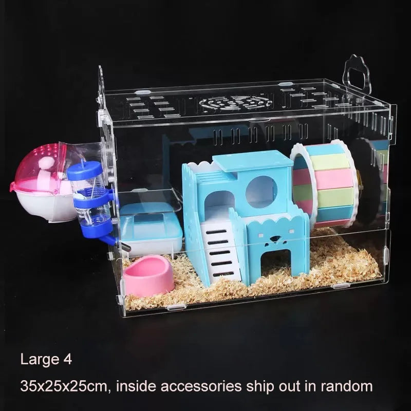 Transparent Hamster House with Accessories and LED Light – Beige