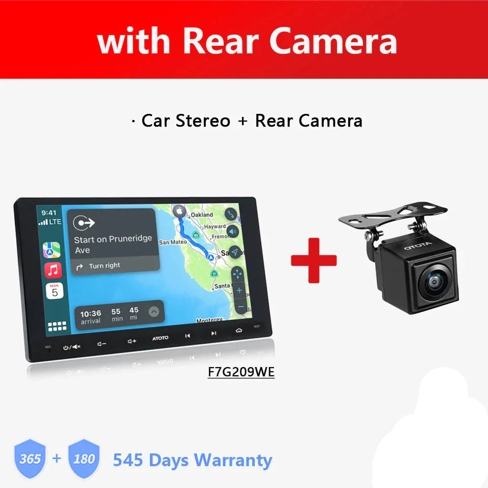 Portable 9" 2-Din Car Stereo with Wireless Android Auto with Rear Camera