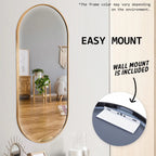 2-Pack Oval Wall Mirrors 45x100cm Gold Aluminum Frame