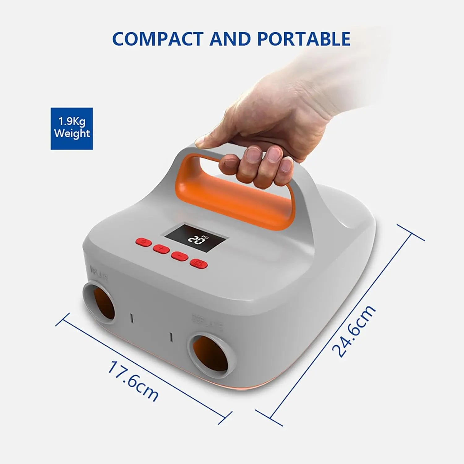 12V Electric SUP Air Pump with Digital Display, Auto Shut-Off & 6 Nozzles – 20PSI