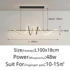 Minimalist 100cm Dimmable LED Pendant Light – Black Wave Design for Kitchen, Dining, or Bar