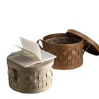 12L Leather Woven Storage Basket Round, Foldable & Soft Interior style4