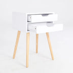 White Bedside Cabinet with 2 Drawers and Pine Legs – Compact Storage for Bedroom or Lounge
