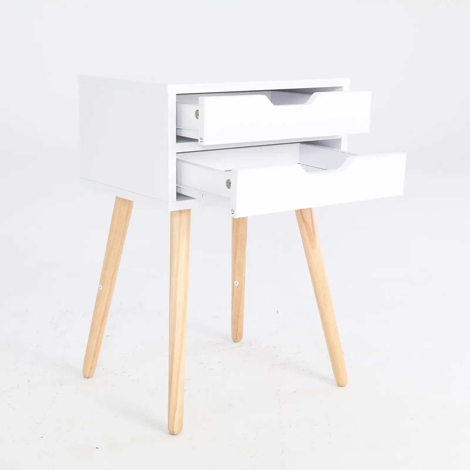 White Bedside Cabinet with 2 Drawers and Pine Legs – Compact Storage for Bedroom or Lounge