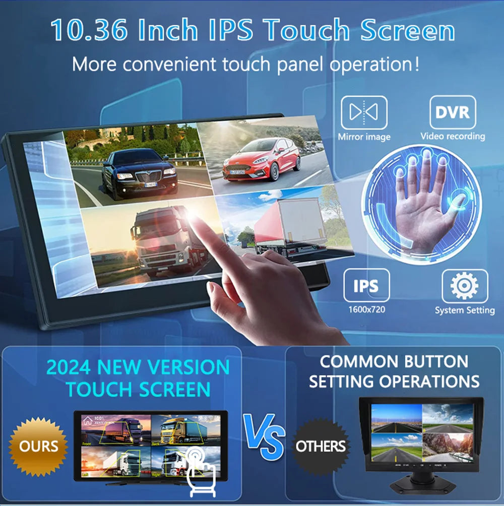 10.36" Truck DVR System with 4 Cameras & CarPlay