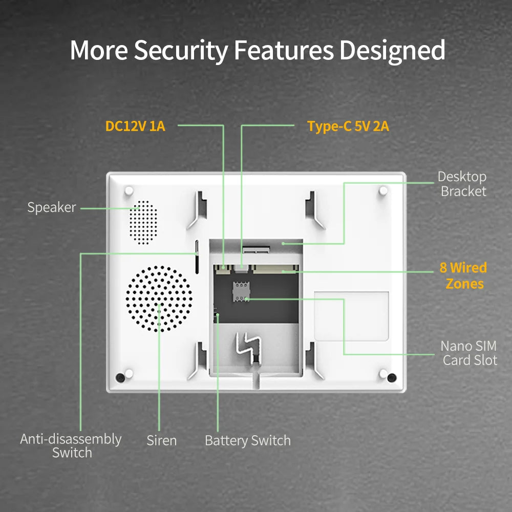 7" Touchscreen Home Alarm System with 4G & WiFi Support