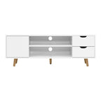 120cm Scandinavian TV Cabinet Entertainment Unit with Drawers & Shelves – White Wood Finish