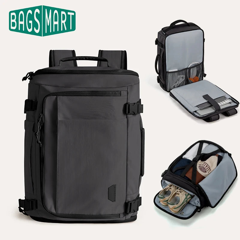 Black Expandable Travel Backpack with Laptop and USB Port