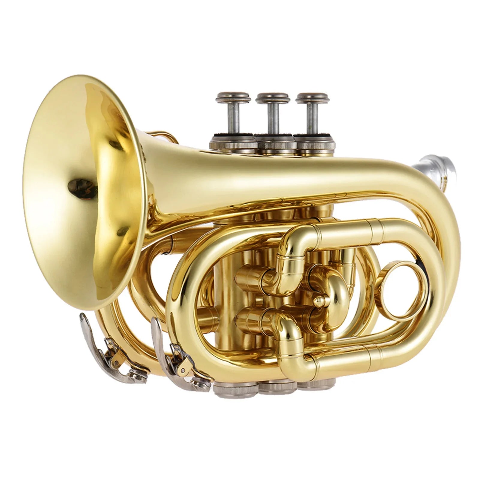 Mini Pocket Trumpet Bb Flat Brass Wind Instrument - Gold