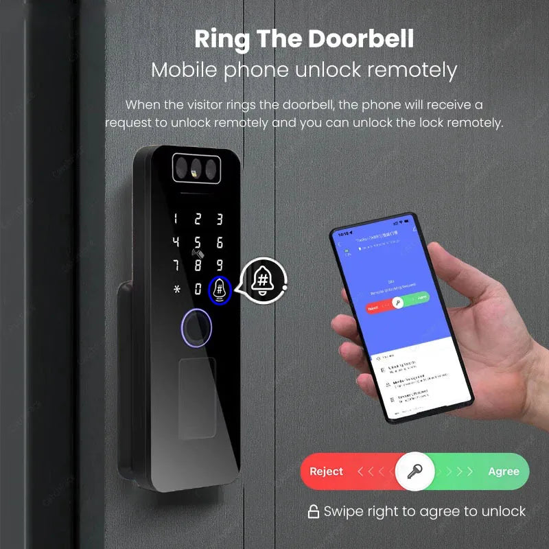 Outdoor Waterproof Smart Lock with Face, Fingerprint, Password, App Control, App Version with 1 Battery