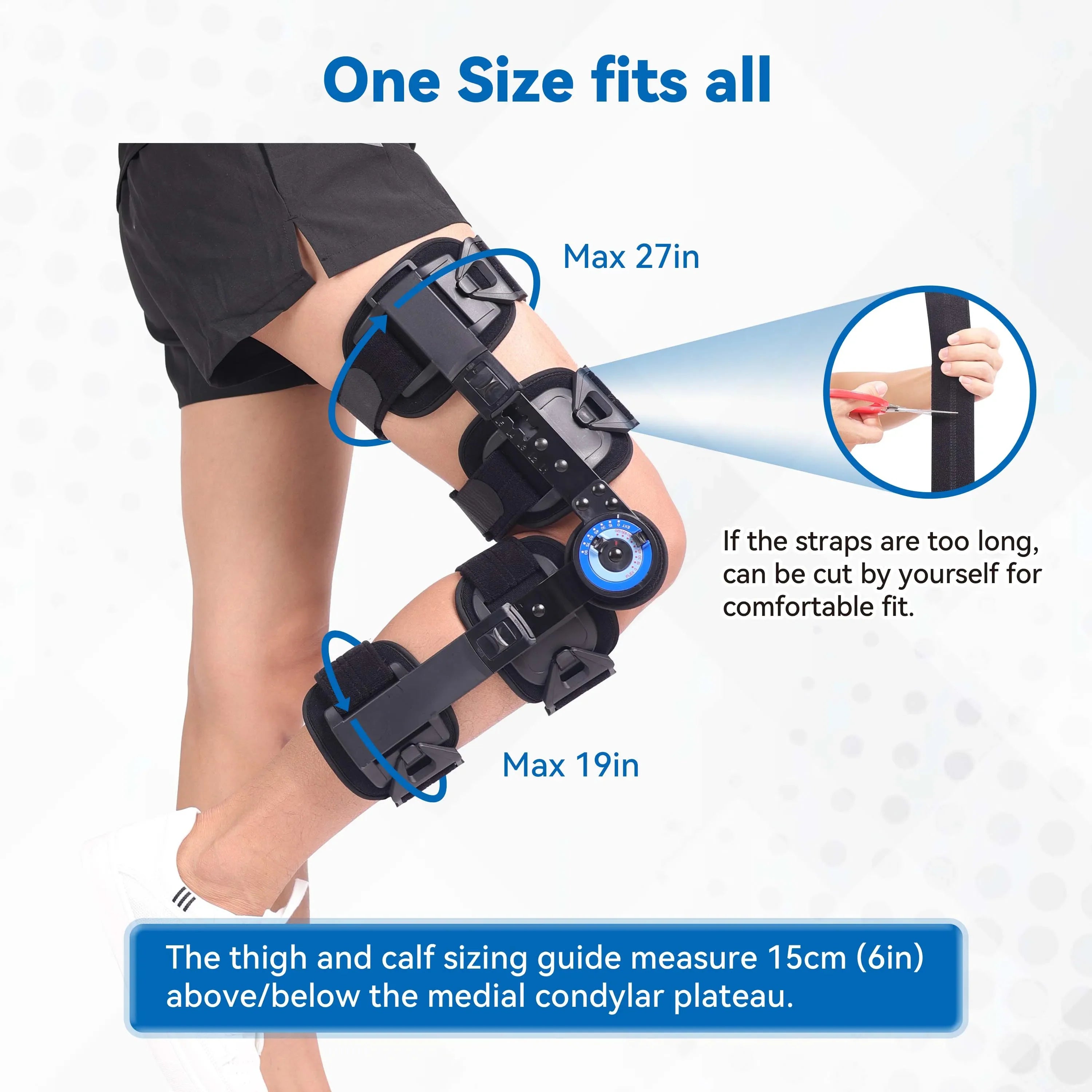 Orthopedic Hinged ROM Knee Brace, Adjustable Angle & Length, Black