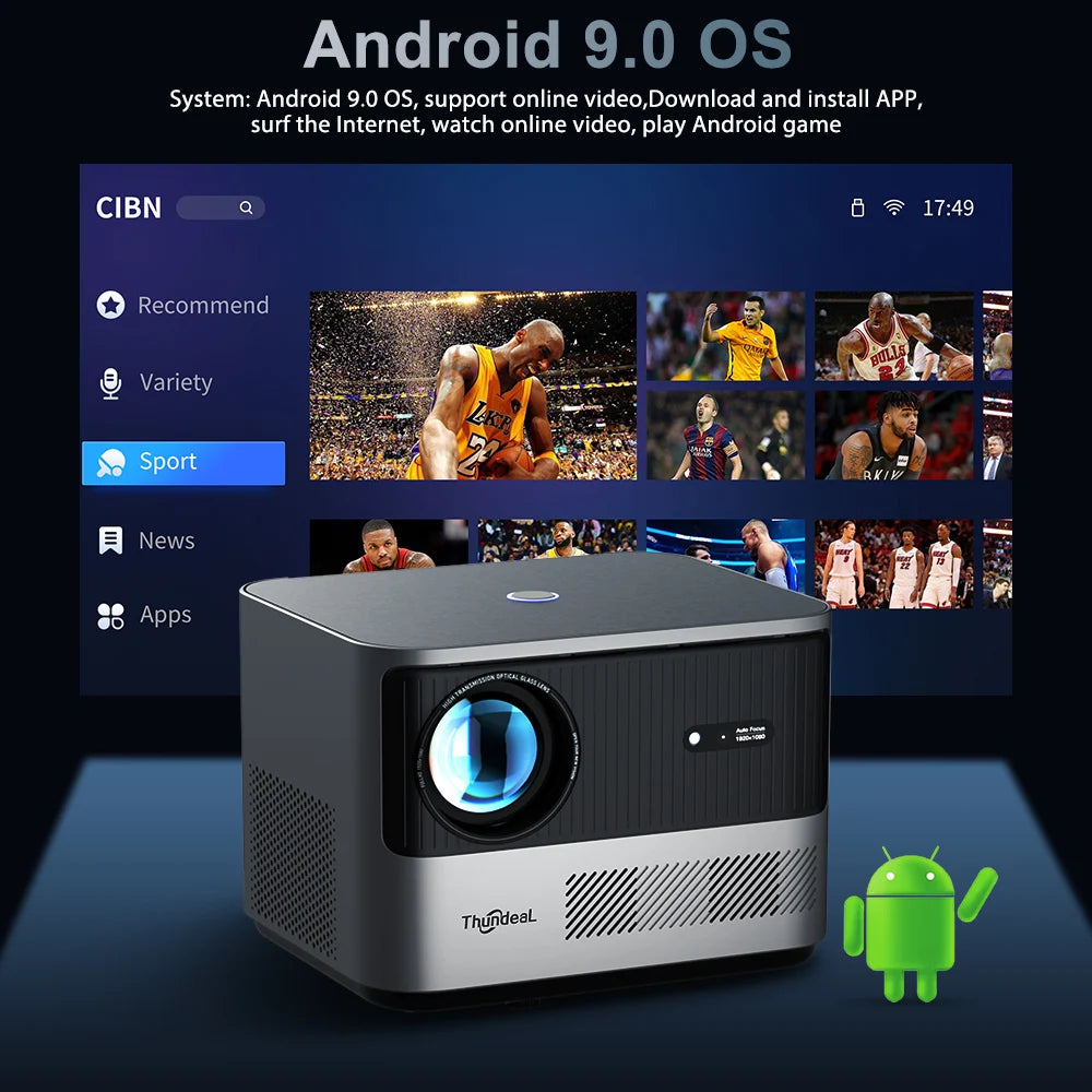 Compact 1080p Home Theater Projector with Auto Focus and Android OS