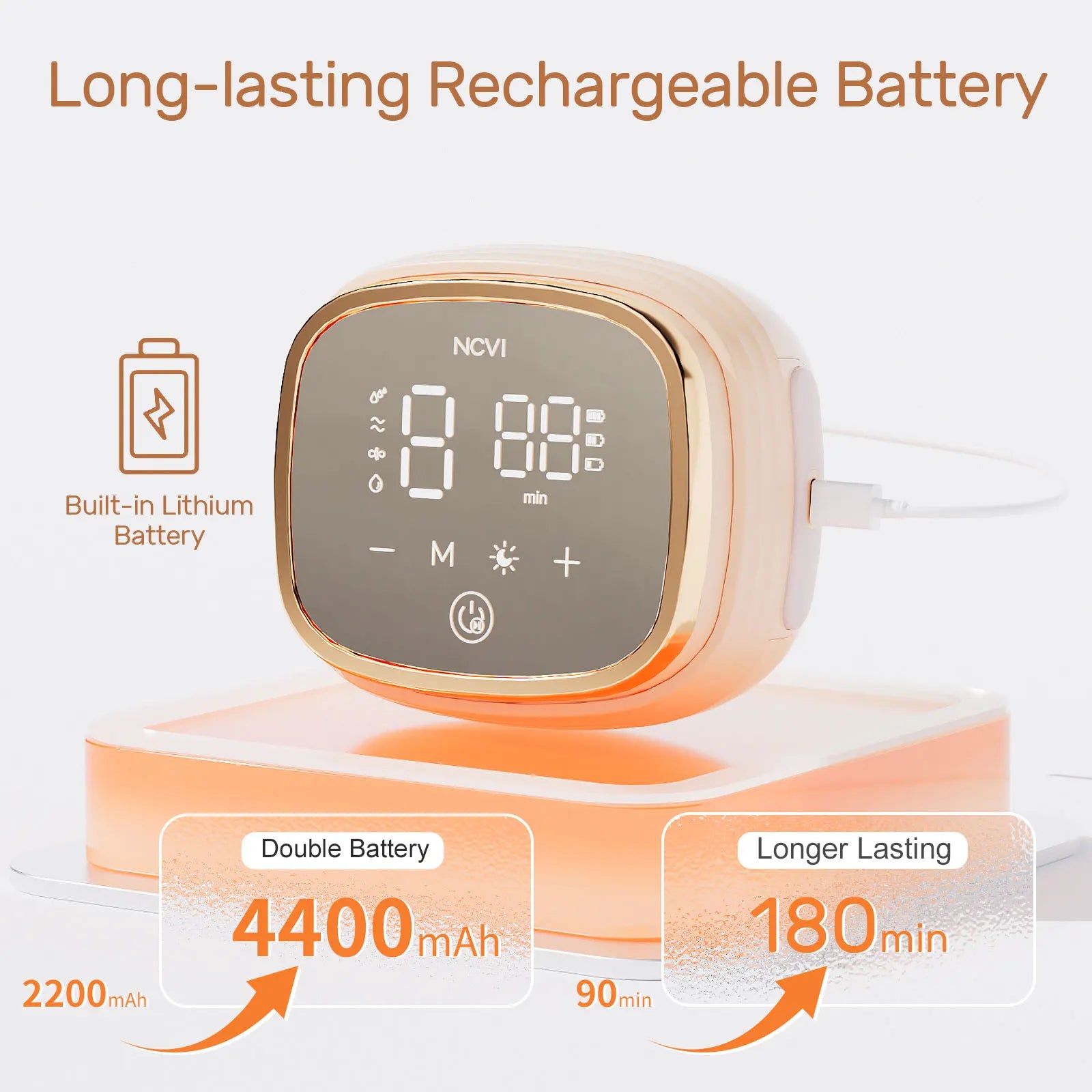 Rechargeable Breast Pump – 4 Flanges, 4400mAh Battery, Quiet Design, Orange