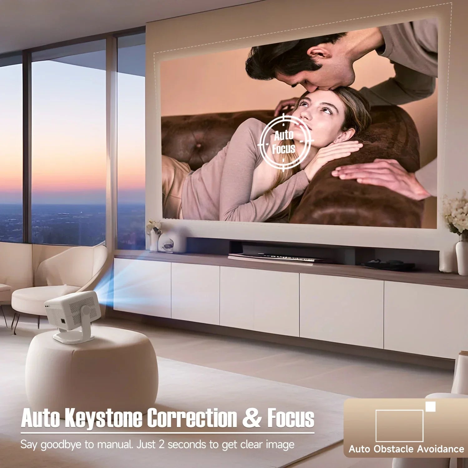 1080P Smart Projector with Auto Focus WiFi Bluetooth