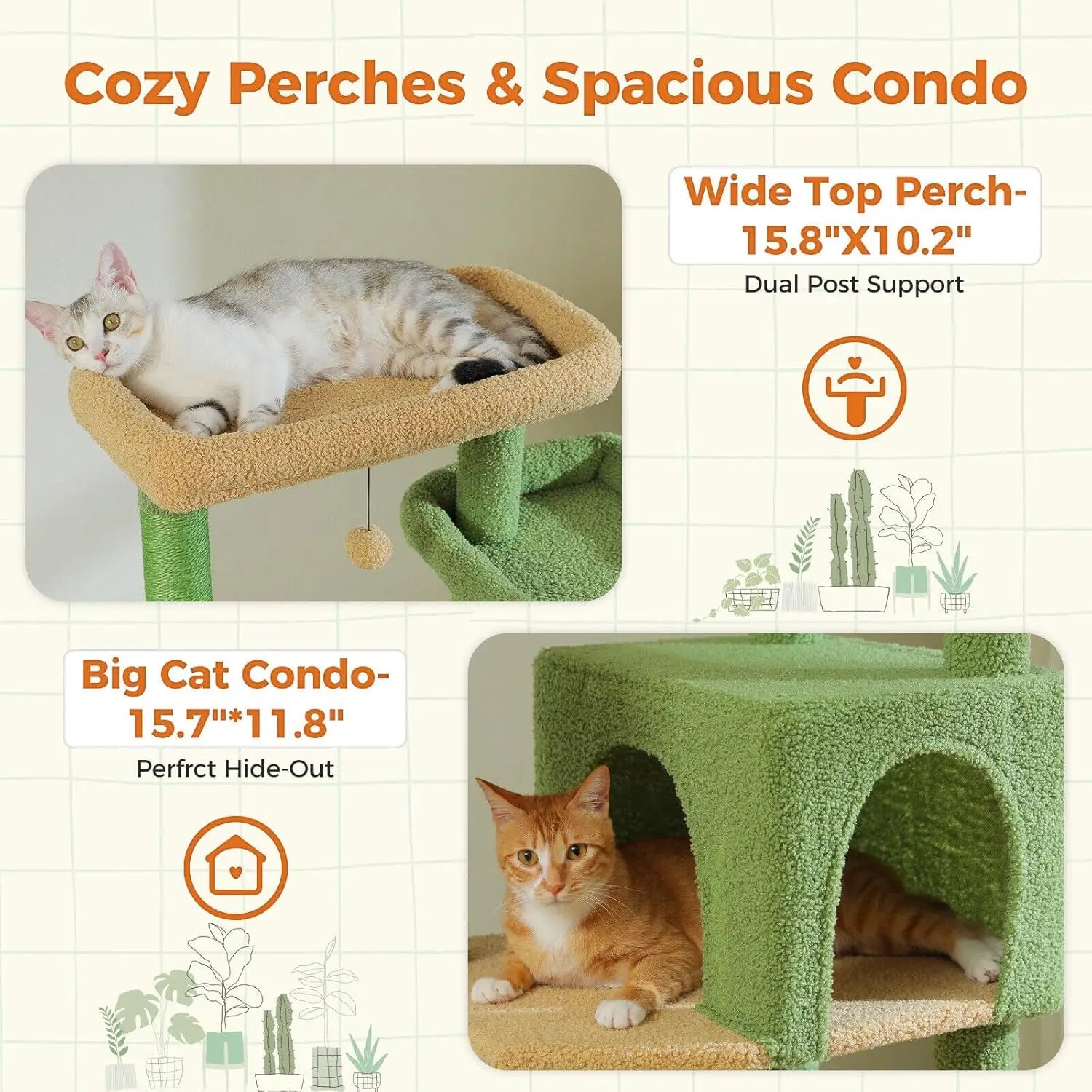 175cm Multi-Level Cactus Cat Tree with Cozy Condos and Sisal Scratching Posts