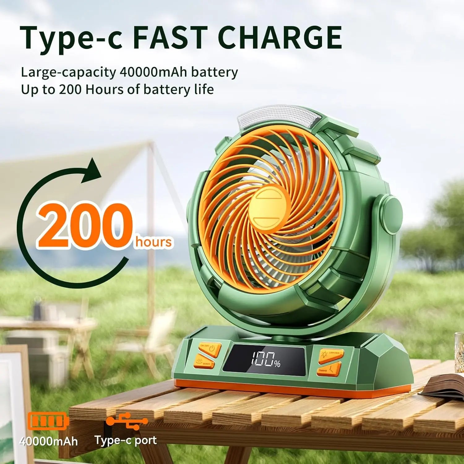 Rechargeable LED Camping Fan with Hook – Portable Tent Fan & Light for Outdoor Use