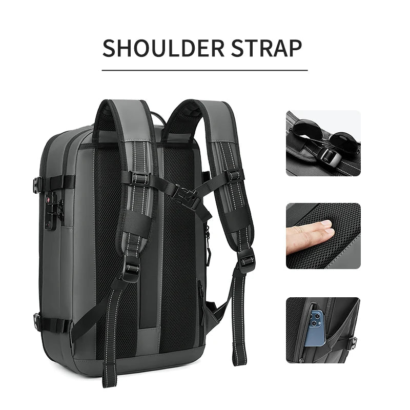 Waterproof 36–55L Travel Backpack with Vacuum Storage and Wet/Dry Separation Black