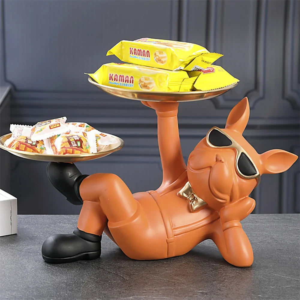Dog Figurine with Storage Tray – Resin Home Decor Sculpture