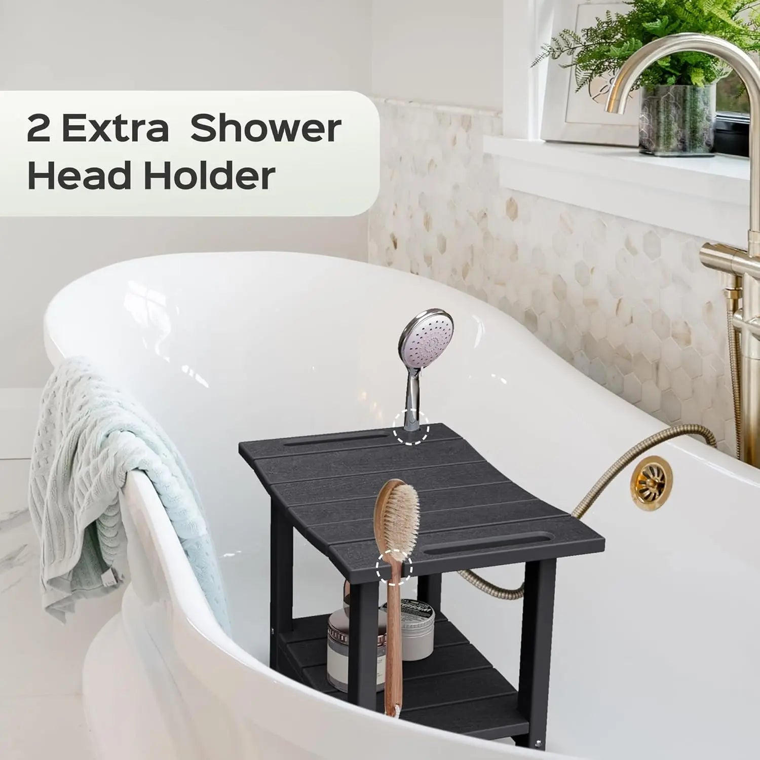 Bathroom Shower Seat 18.5" with Non-Slip Feet & Shower Head Holder Supports 350lbs
