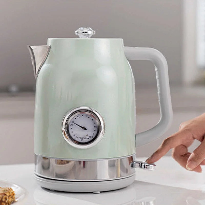 1.7L Electric Kettle with Retro Thermometer Fast Boiling, Stainless Steel, 1800W