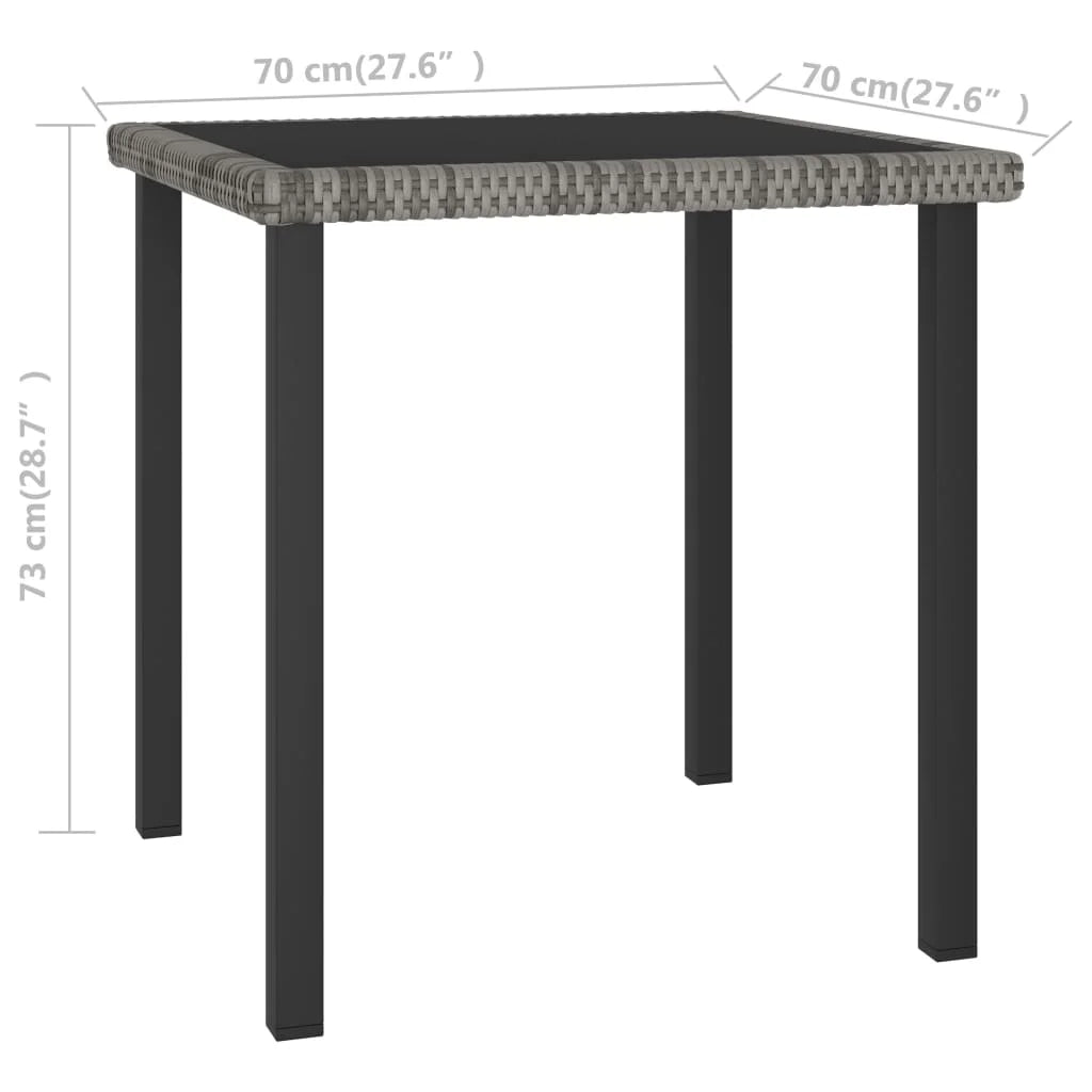 70cm Outdoor Dining Table – PE Rattan & Tempered Glass – Grey