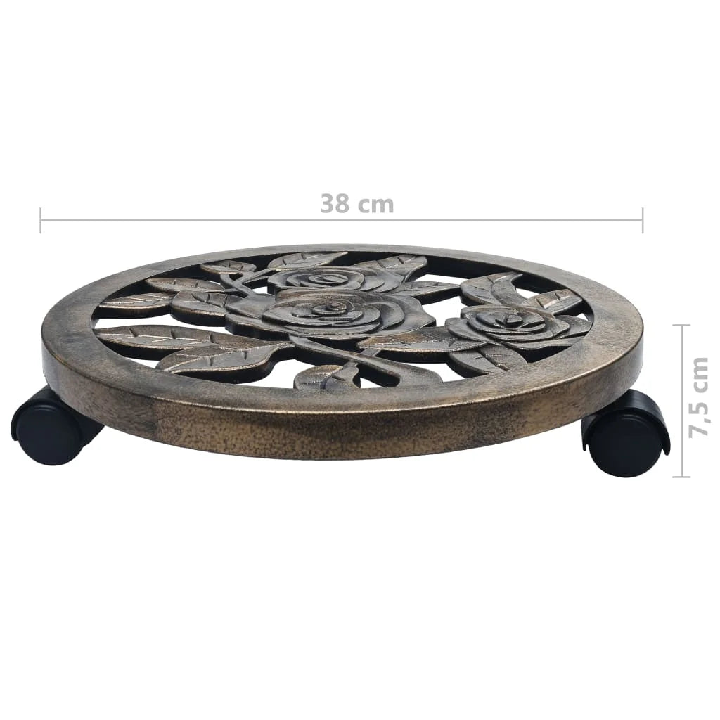 6-Pack Bronze Plant Trolleys with 360° Wheels – 38cm Indoor Outdoor Rolling Stands