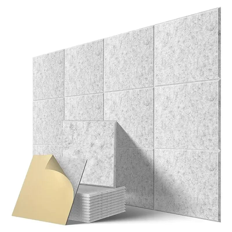 12pcs Self-Adhesive Acoustic Wall Panels Square Soundproof Foam Tiles, Gray