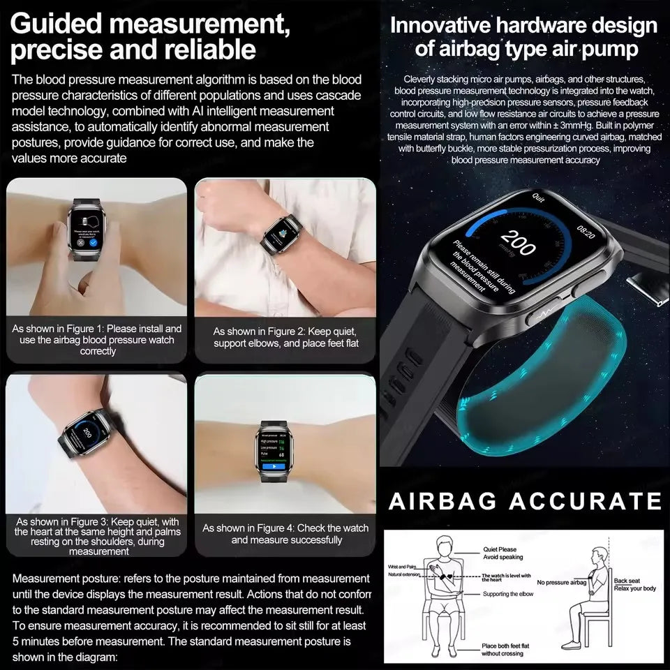 Smart Health Watch with ECG, Blood Sugar & NFC