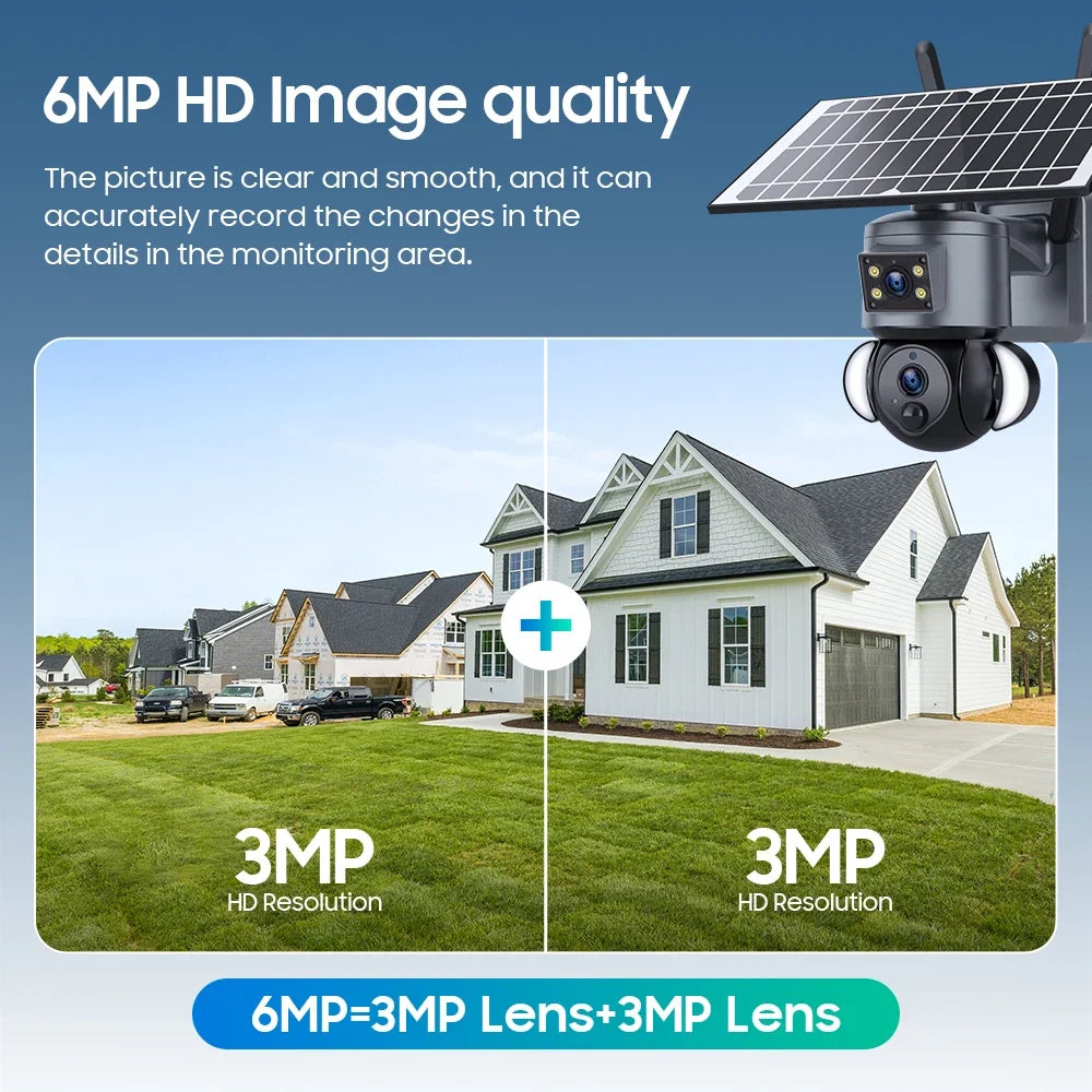 Cordless 8MP 4K Outdoor PTZ Camera with Solar Power, 4G SIM, Dual Lens & Color Night Vision