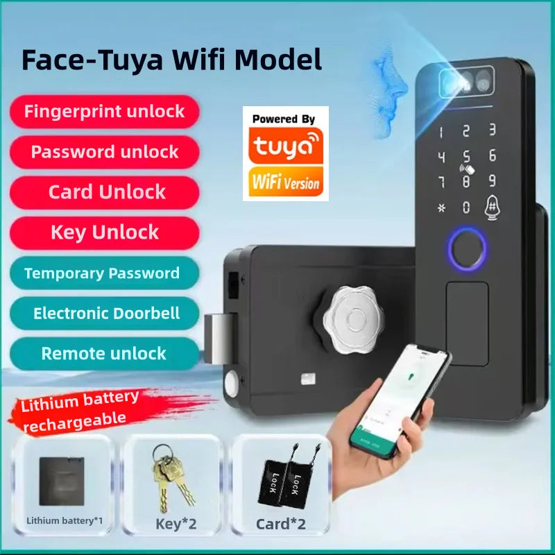 Outdoor Waterproof Smart Lock with Face, Fingerprint, Password, App Control, App Version with 1 Battery