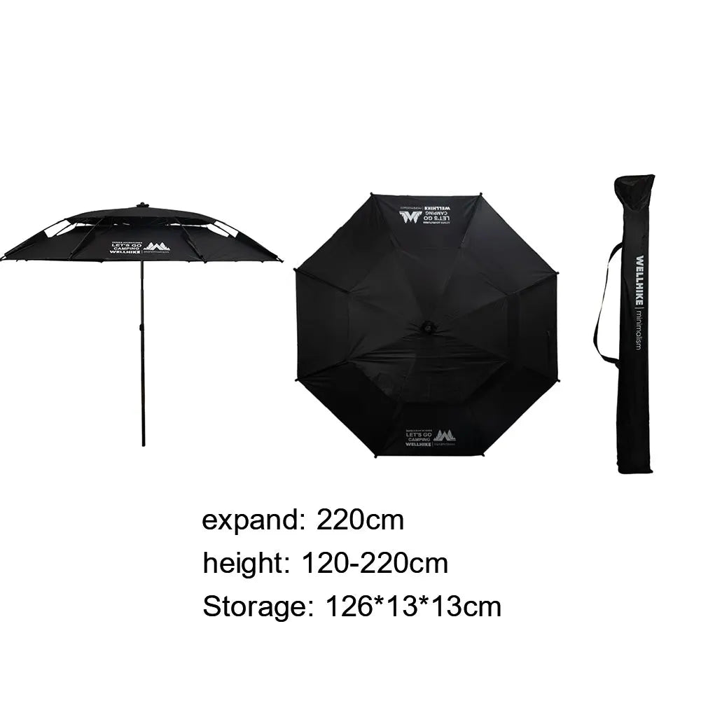 Portable Outdoor Parasol, Waterproof 220cm Adjustable Shade