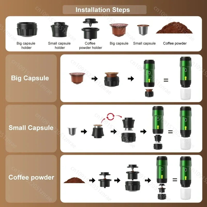 Portable Rechargeable Coffee Machine, USB Green Only USB Charging