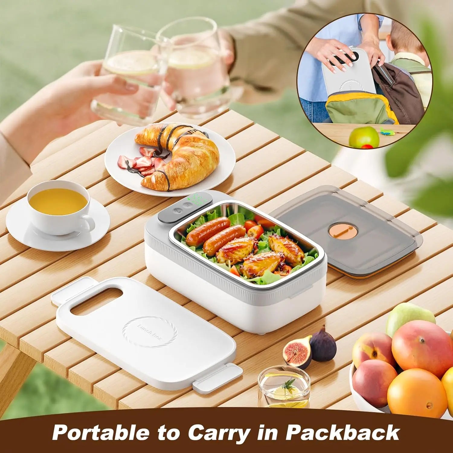 Rechargeable Heated Lunch Box 1L , 14000mAh Portable Food Warmer for Car, Picnic & Outdoor Use