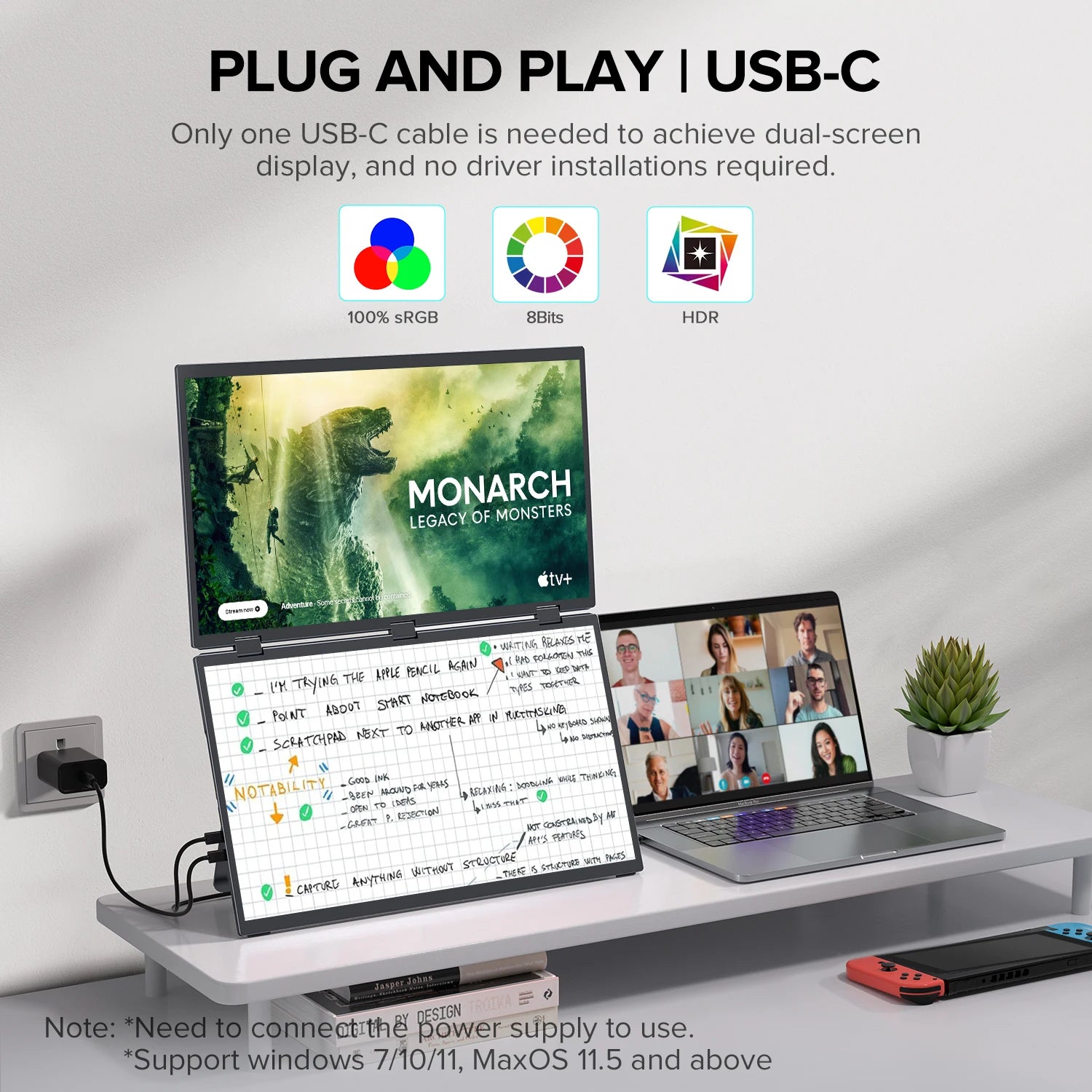 15.6" Folding Dual Portable USB-C Monitor – IPS Full HD Display with Stand & HDMI Support