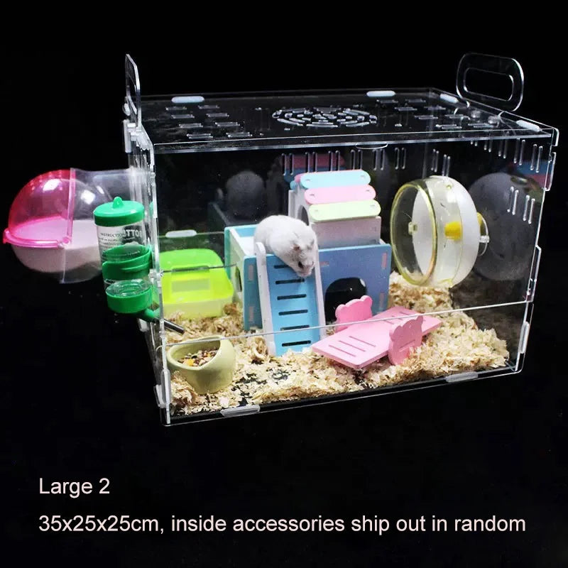 Transparent Hamster House with Accessories and LED Light – Beige