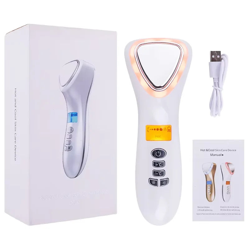 LED Facial Massager White with Box – Hot & Cold Skin Tightening Tool