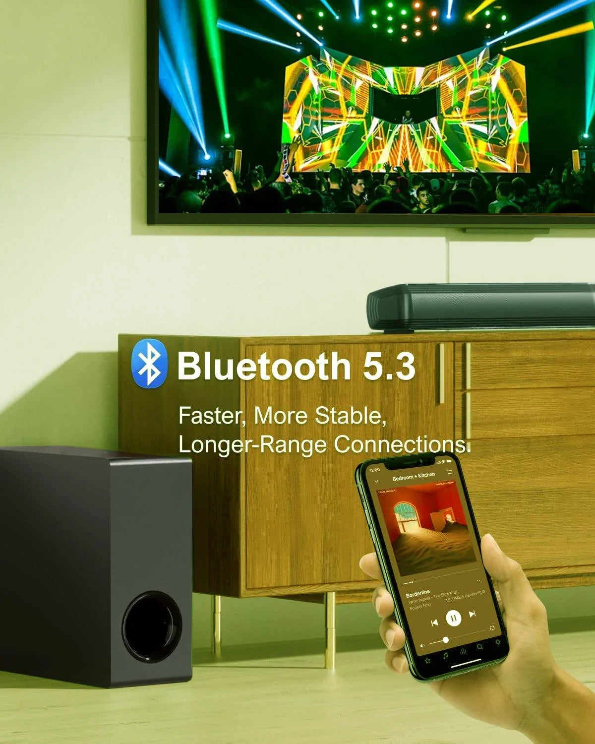 Home Theater Soundbar with Subwoofer, 4.1 Channel Bluetooth 5.3 – Black