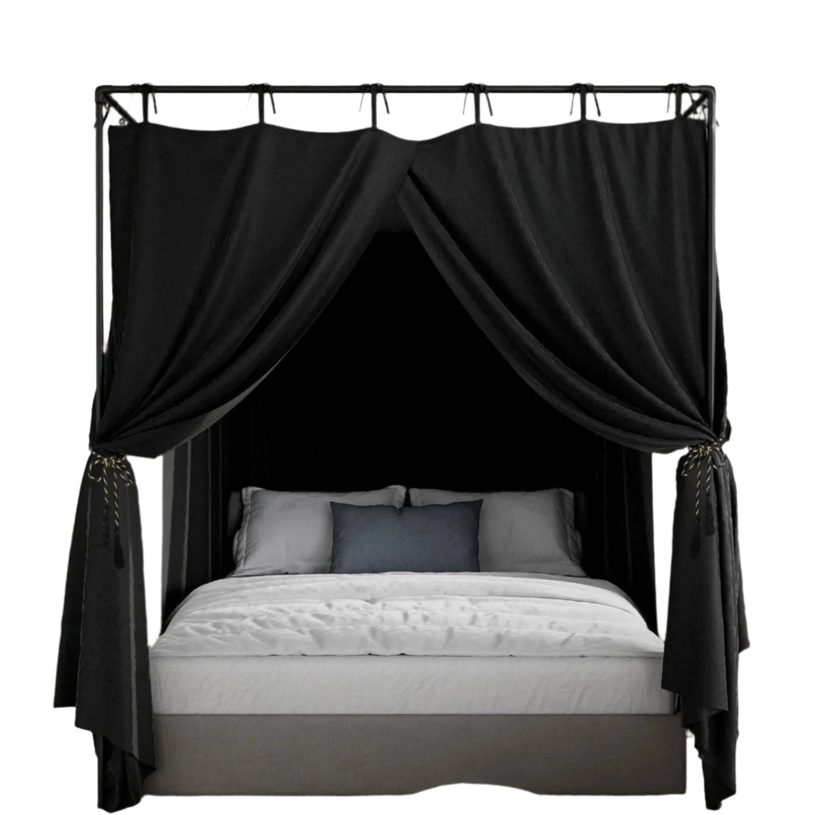 Black 152x203x190cm Bed Canopy Curtains Breathable, Lightproof 4-Panel Set with Full Coverage Design