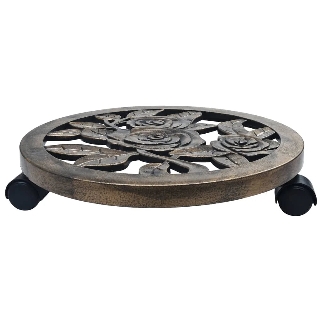 6-Pack Bronze Plant Trolleys with 360° Wheels – 38cm Indoor Outdoor Rolling Stands