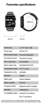 1.91" Health Tracker Watch with ECG, BP, Uric Acid