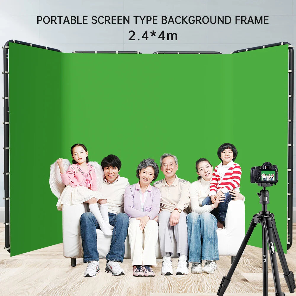 2.4x4m Foldable Green Screen Frame with Backdrop for Studio & Streaming - SH-BJQ-2440-B