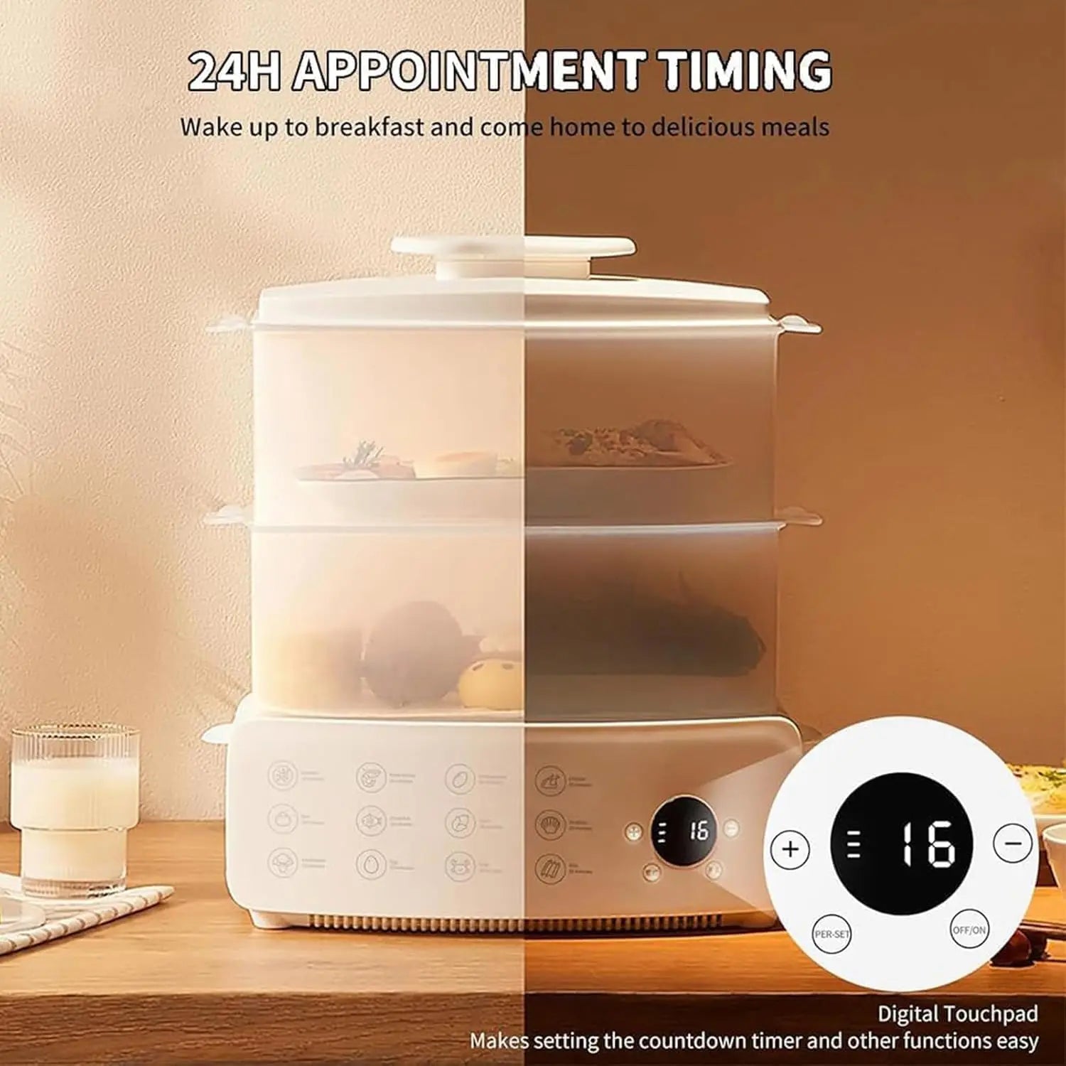 12L Multi-Tier Steam Cooker for Dumplings, Vegetables & Rice with Auto Shut-Off