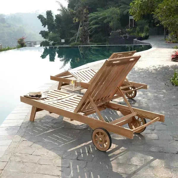 Teak Wood Outdoor Sun Lounger Chair for Poolside & Garden