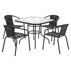 Outdoor Patio Dining Set 5-Piece with Rattan Steel Frame Table & Chairs