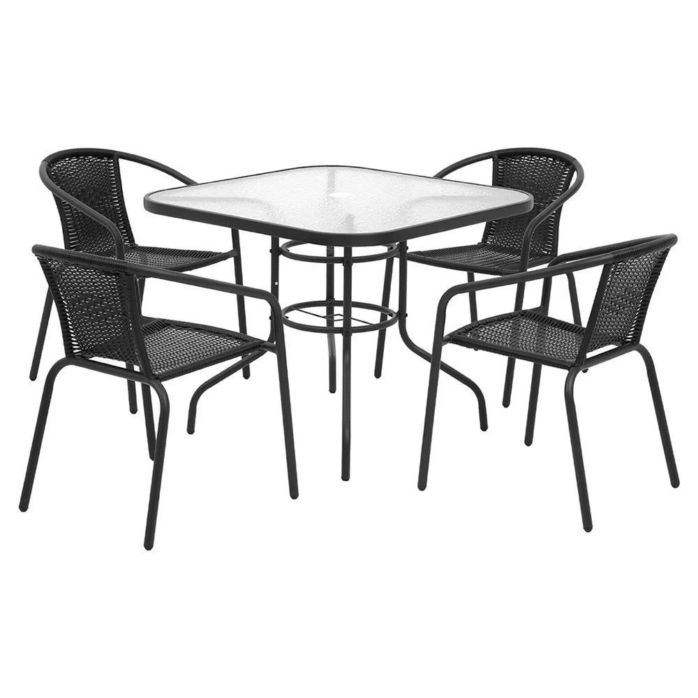 Outdoor Patio Dining Set 5-Piece with Rattan Steel Frame Table & Chairs