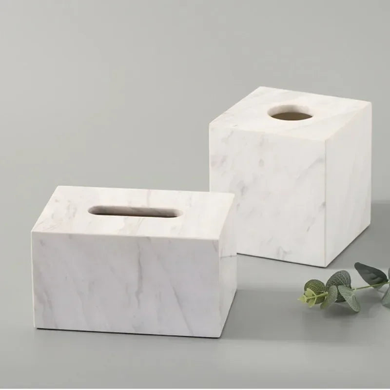 Modern Black White Marble Tissue Box Small Elegant Home Accent