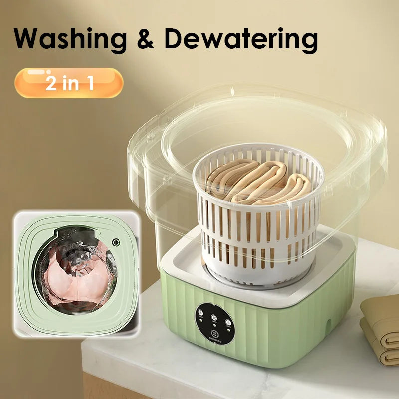 Mini Folding Washing Machine 6L Blue Light Auto-Clean, Spin Basket, Travel-Friendly Pink Design