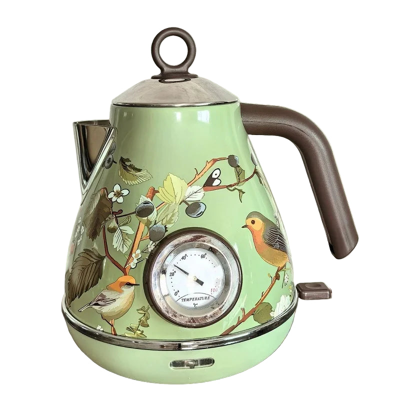 1.7L Retro Stainless Steel Electric Kettle with Thermometer Fast Boil & Auto Power Off