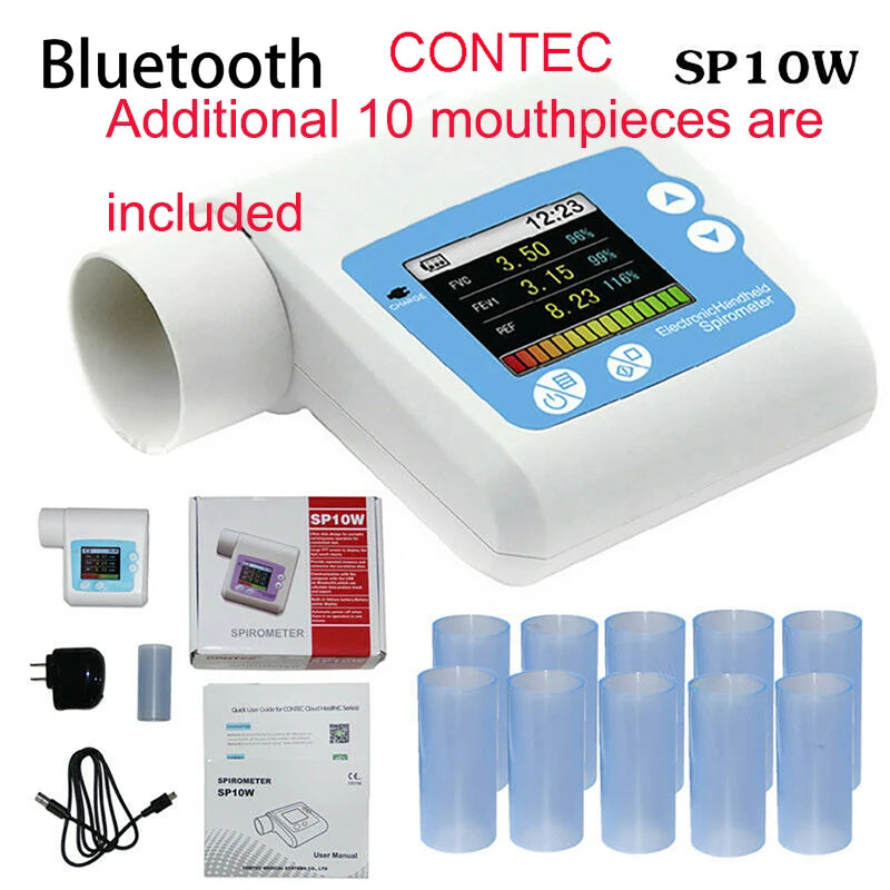Cordless Spirometer with FVC/FEV1 Analysis & USB Charging – Ideal for Home Use