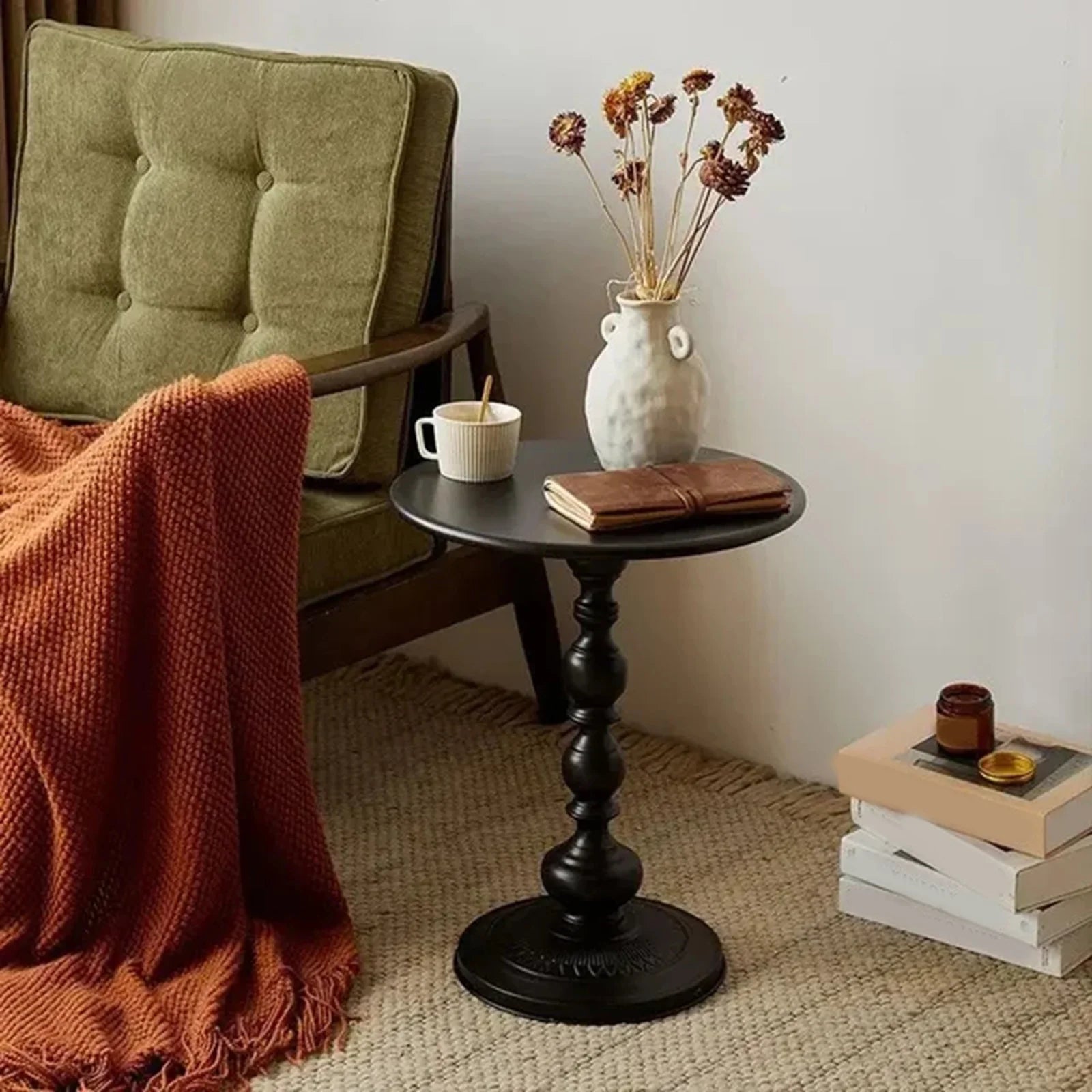 Modern Black Small Round Side Table for Living Room or Bedroom